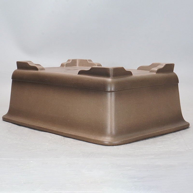 14.1 inch (36cm) Large Rectangular Beige-Brown Dual Tone Raised Feet Unglazed Bonsai Pot Bottom View