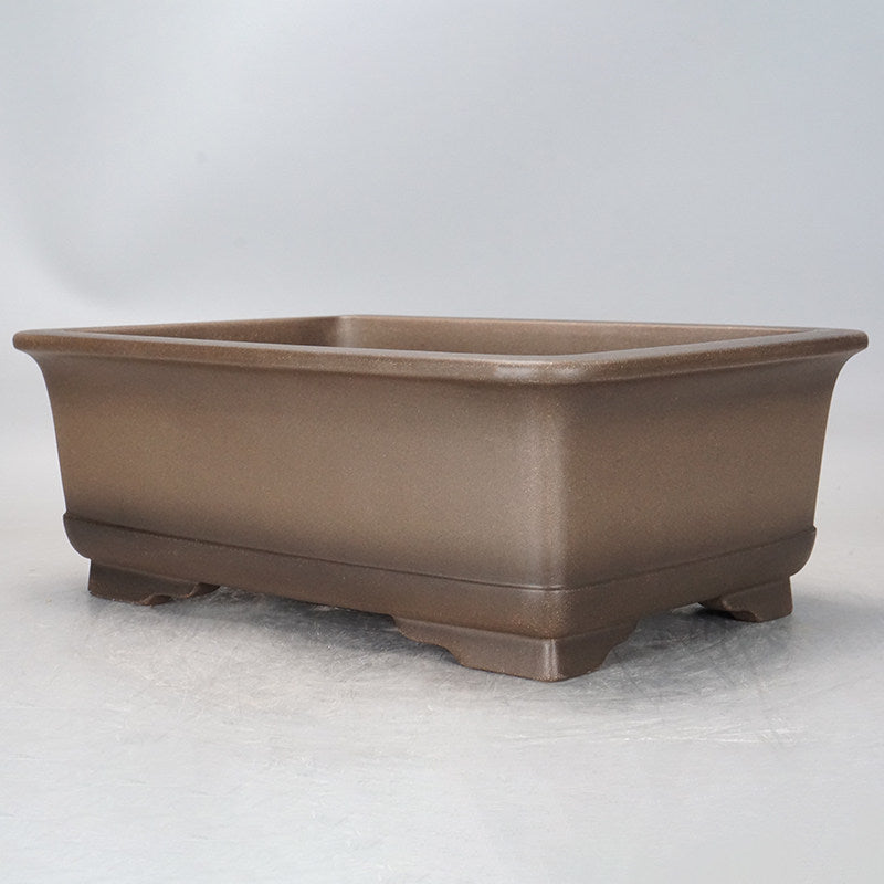 14.1 inch (36cm) Large Rectangular Beige-Brown Dual Tone Raised Feet Unglazed Bonsai Pot Corner View