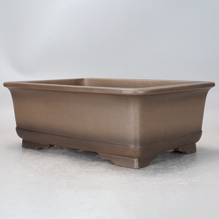 14.1 inch (36cm) Large Rectangular Beige-Brown Dual Tone Raised Feet Unglazed Bonsai Pot Corner View