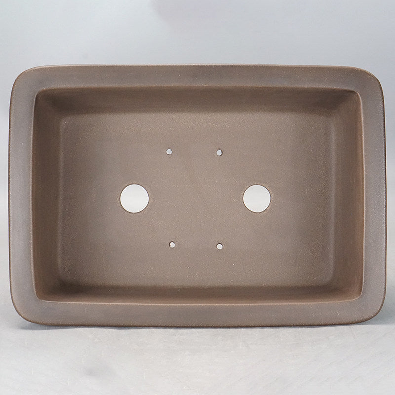 14.1 inch (36cm) Large Rectangular Beige-Brown Dual Tone Raised Feet Unglazed Bonsai Pot Inner View