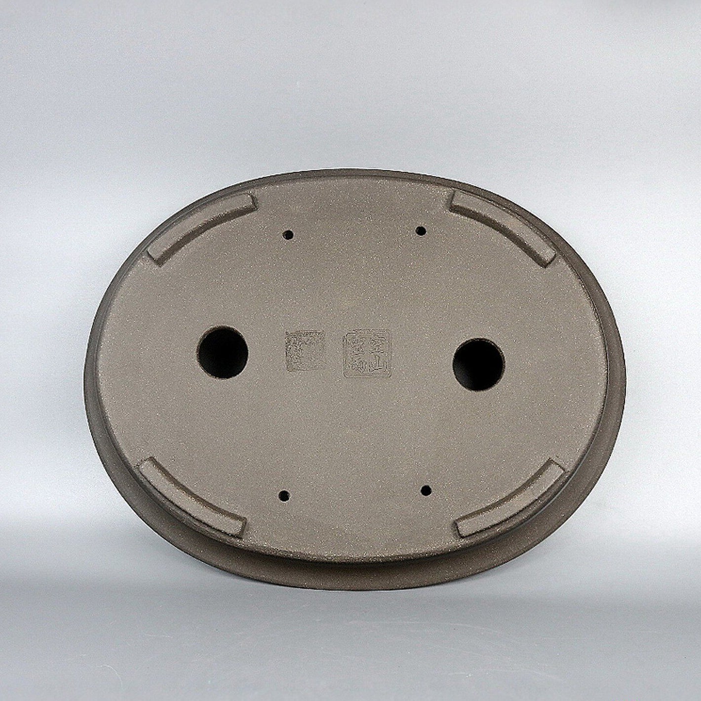 14.1 inch (36cm) Large Shallow Oval Traditional Unglazed Beige Bonsai Pot Bottom View