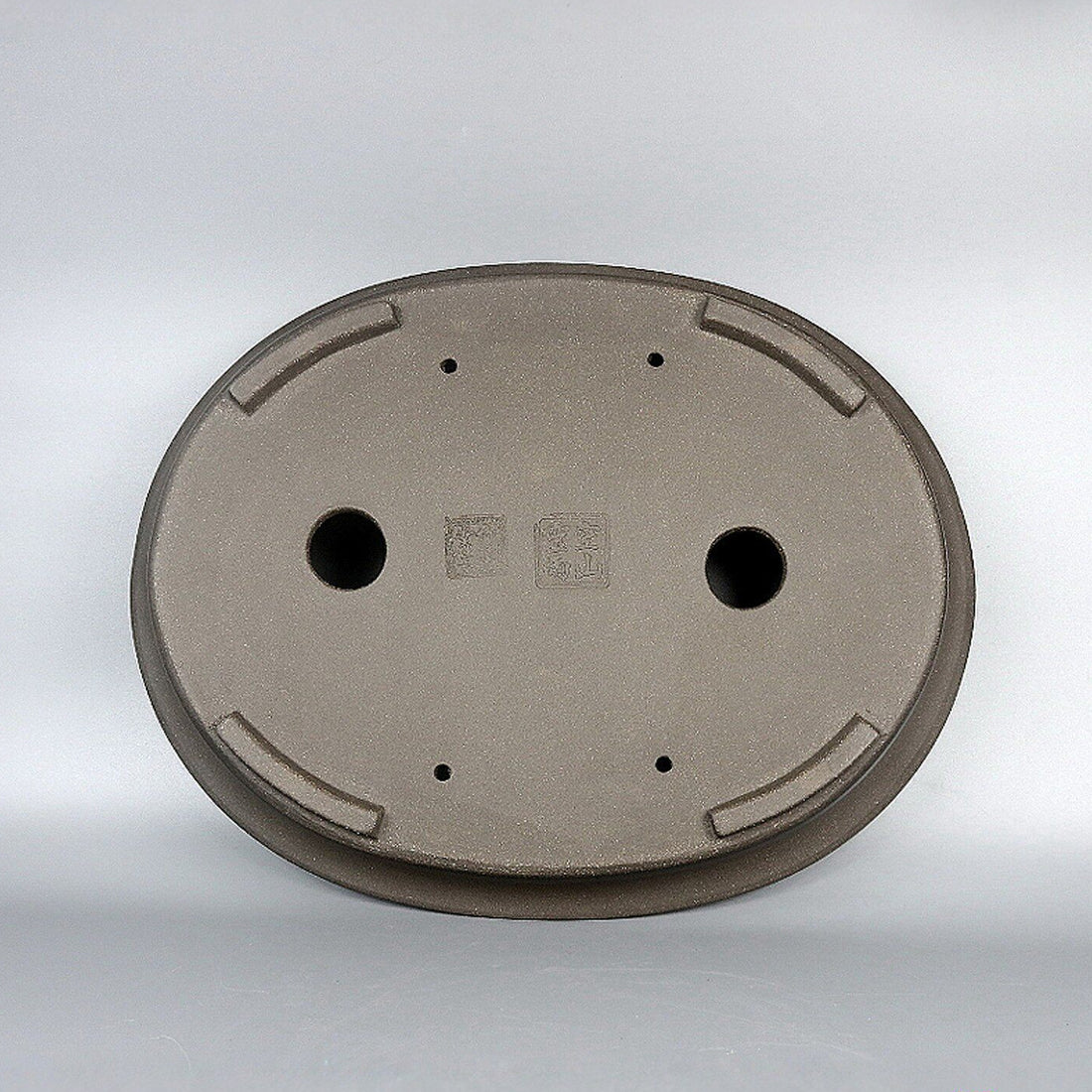 14.1 inch (36cm) Large Shallow Oval Traditional Unglazed Beige Bonsai Pot Bottom View