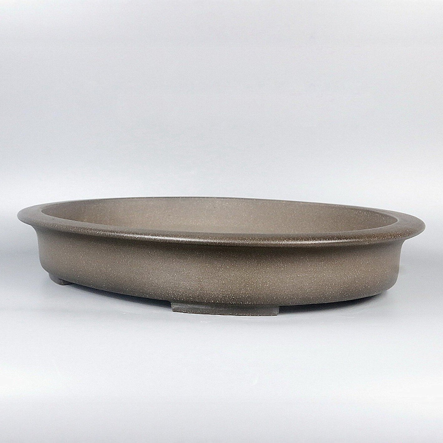 14.1 inch (36cm) Large Shallow Oval Traditional Unglazed Beige Bonsai Pot Corner View