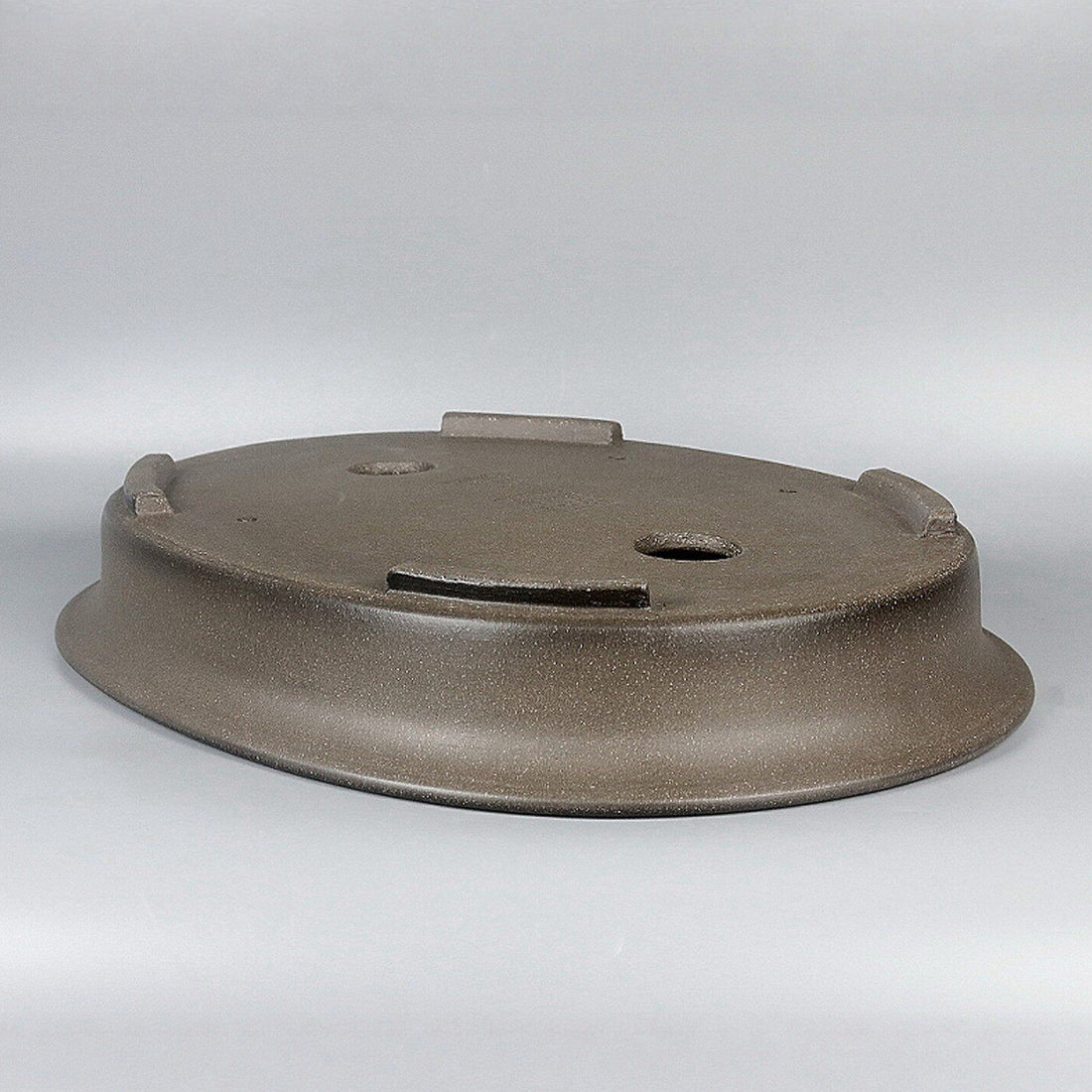 14.1 inch (36cm) Large Shallow Oval Traditional Unglazed Beige Bonsai Pot Upside Down View