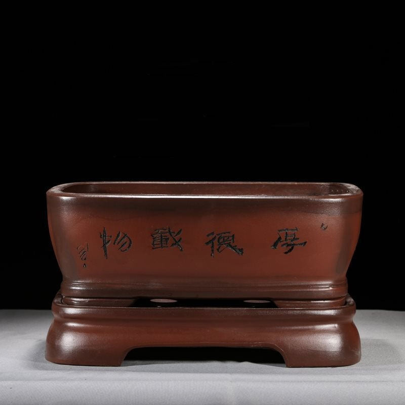 14.3" (36.5cm) Large Antique-Like Rectangular Bonsai Pot w Stand