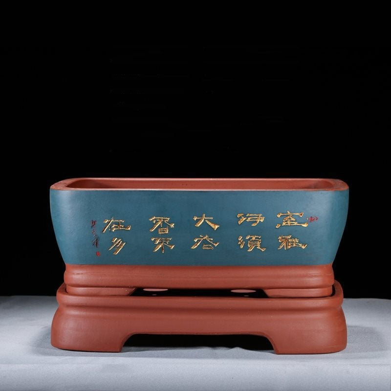 14.3" (36.5cm) Large Calligraphic Premium Unglazed Bonsai Pot w Stand