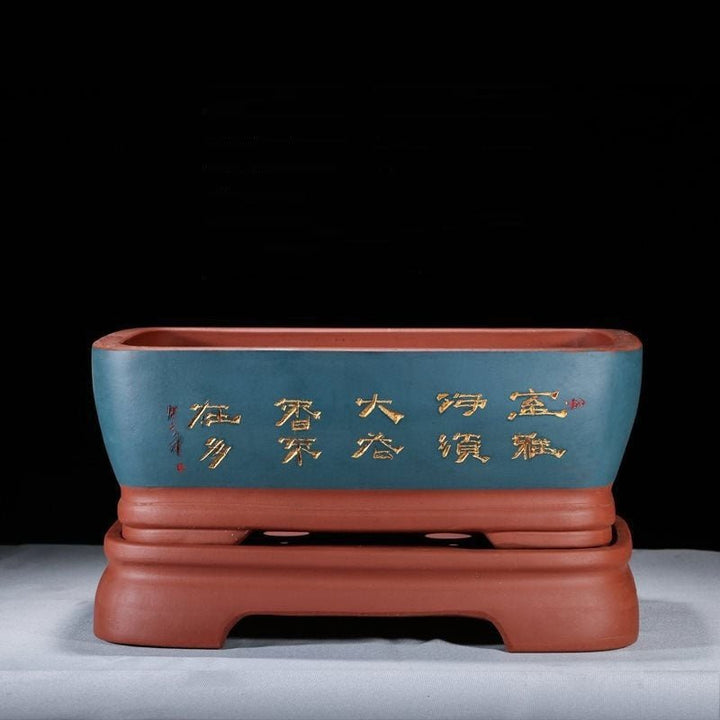 14.3" (36.5cm) Large Calligraphic Premium Unglazed Bonsai Pot w Stand
