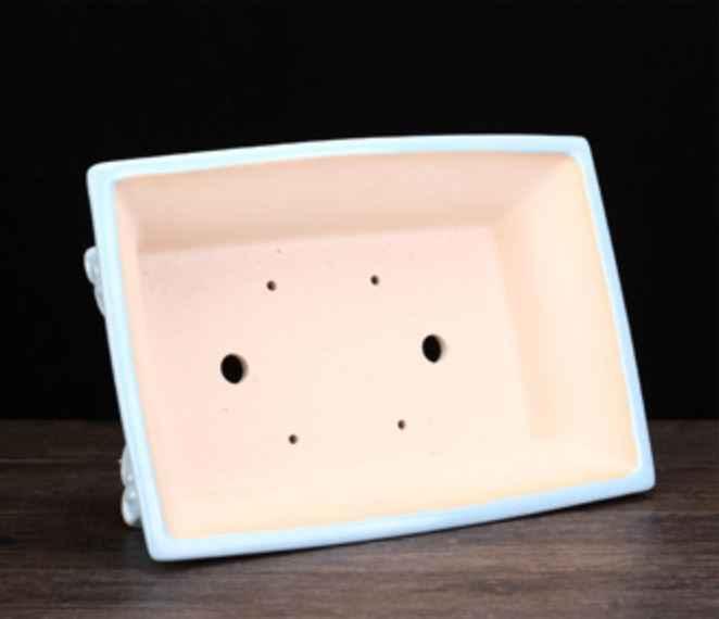 14.3" (36.5cm) Large Rectangular Glazed Raised Feet Bonsai Pot Sky Blue