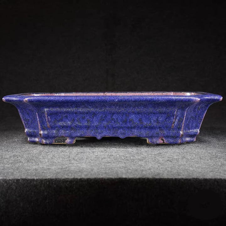 14.3 inch (36.5cm) Large Corner-Cut Taisho Kiln Fired Glazed Purple Multi-Tone Bonsai Pot