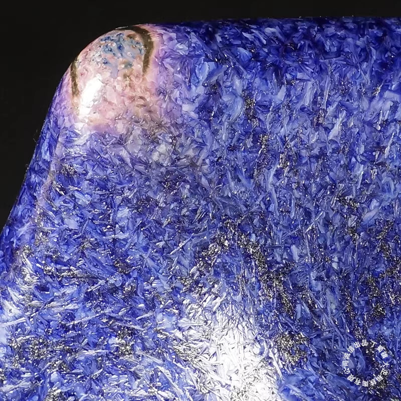 14.3 inch (36.5cm) Large Corner-Cut Taisho Kiln Fired Glazed Purple Multi-Tone Bonsai Pot Close Shot