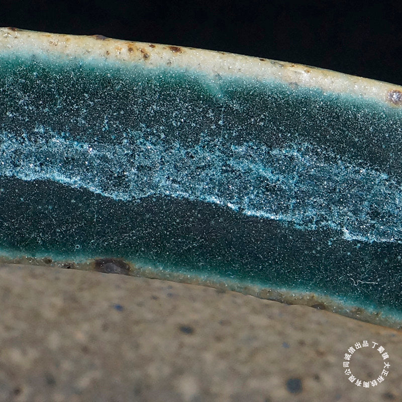 14.3 inch (36.5cm) Large Oval Taisho Kiln Jun Glaze Green Multi-Tone Shallow Bonsai Pot Close Shot