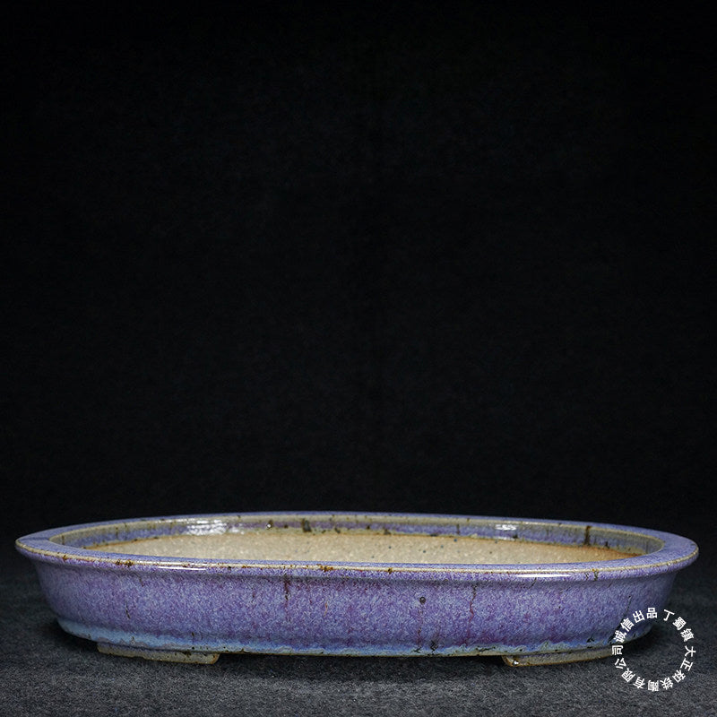 14.3 inch (36.5cm) Large Oval Taisho Kiln Jun Glaze Purple Multi-Tone Shallow Bonsai Pot