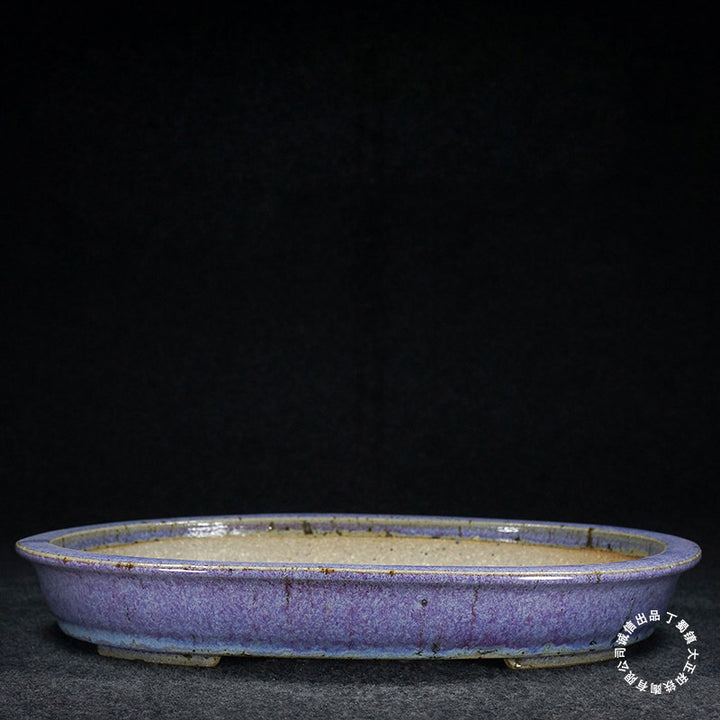 14.3 inch (36.5cm) Large Oval Taisho Kiln Jun Glaze Purple Multi-Tone Shallow Bonsai Pot