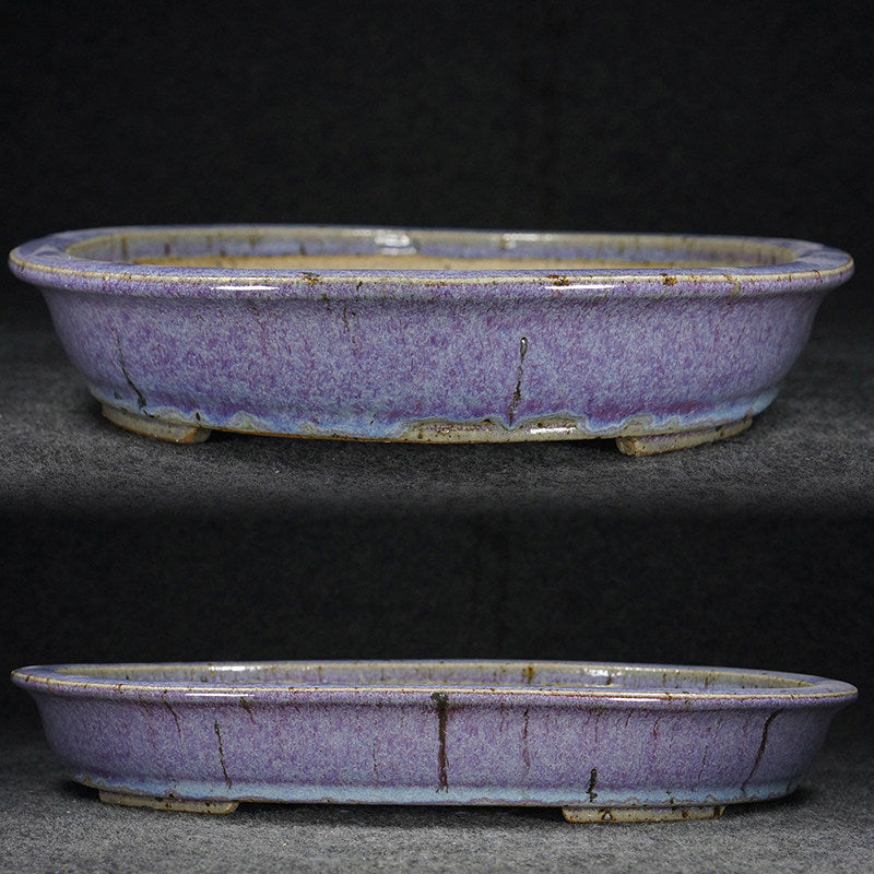 14.3 inch (36.5cm) Large Oval Taisho Kiln Jun Glaze Purple Multi-Tone Shallow Bonsai Pot