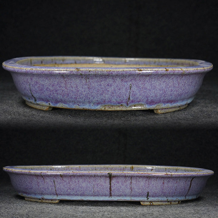 14.3 inch (36.5cm) Large Oval Taisho Kiln Jun Glaze Purple Multi-Tone Shallow Bonsai Pot