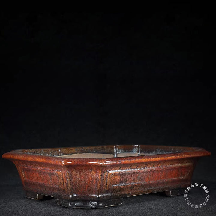 14.3 inch (36.5cm) Large Rectangular Corner-Cut Exclusive Red Glaze Bonsai Pot