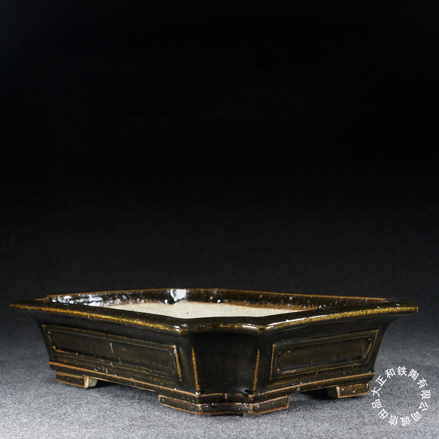14.3 inch (36.5cm) Large Rectangular Taisho Kiln Jun Glaze Black-Brown Multi-Tone Bonsai Pot