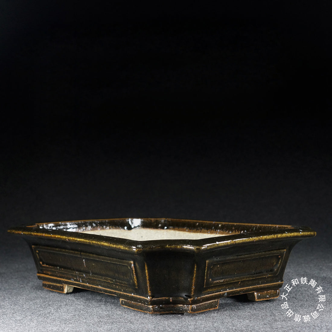 14.3 inch (36.5cm) Large Rectangular Taisho Kiln Jun Glaze Black-Brown Multi-Tone Bonsai Pot