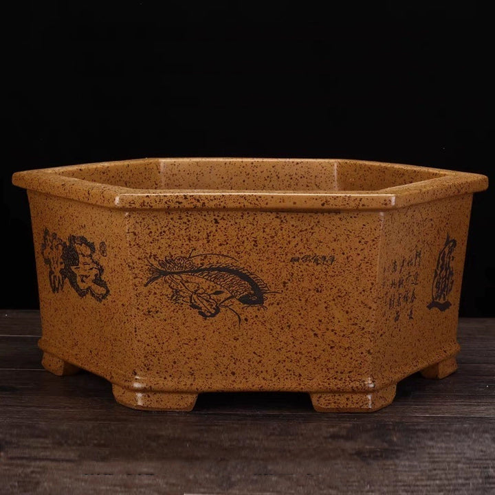 14.4 inch (36.7cm) Large Hexagonal Speckled Finish Deep Bonsai Pot