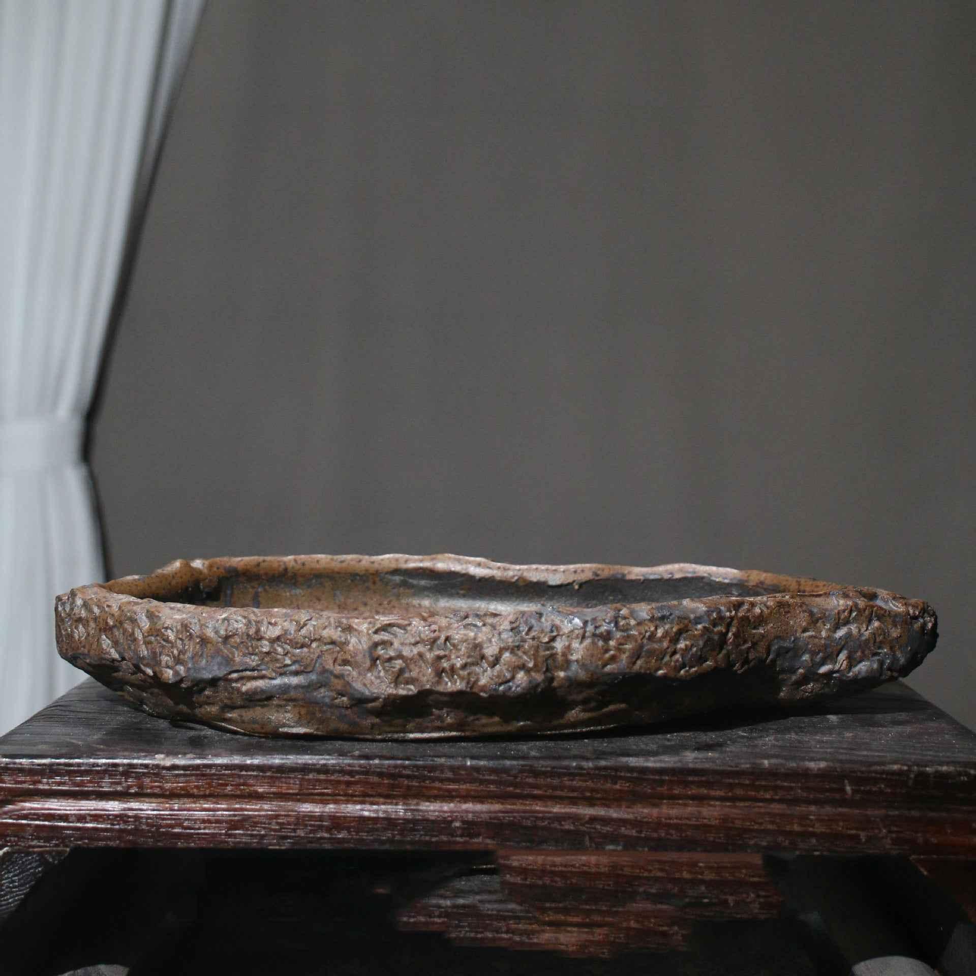 14.5" (37cm) Large Abstract Handmade Shallow Bonsai Forest Pot