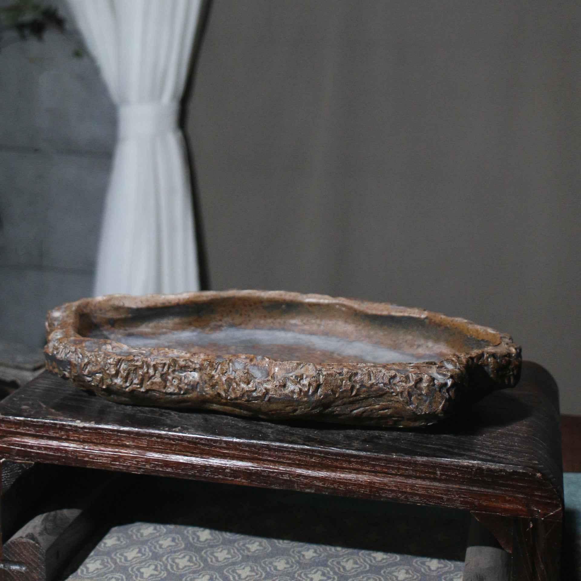 14.5" (37cm) Large Abstract Handmade Shallow Bonsai Forest Pot