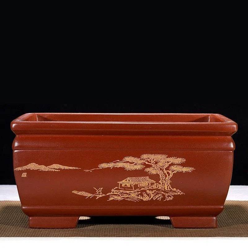 14.5" (37cm) Large Rectangular Deep Bonsai Pot in Red Color