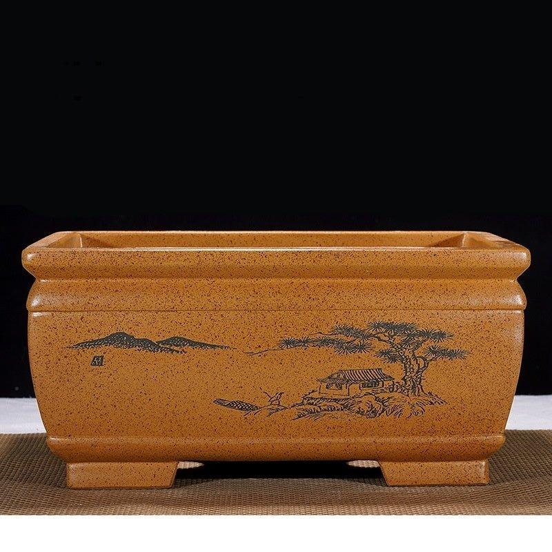 14.5" (37cm) Large Rectangular Deep Bonsai Pot in Yellow Color