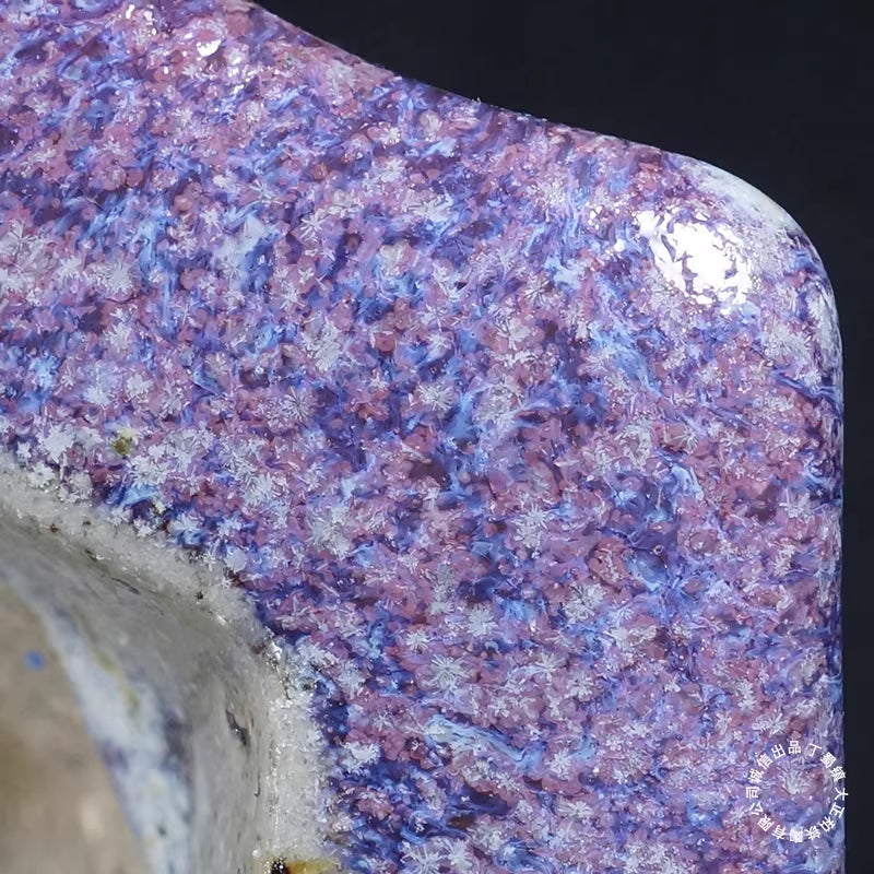 14.5 inch (37cm) Large Corner-Cut Taisho Kiln Fired Glazed Purple Multi-Tone Bonsai Pot Close Shot