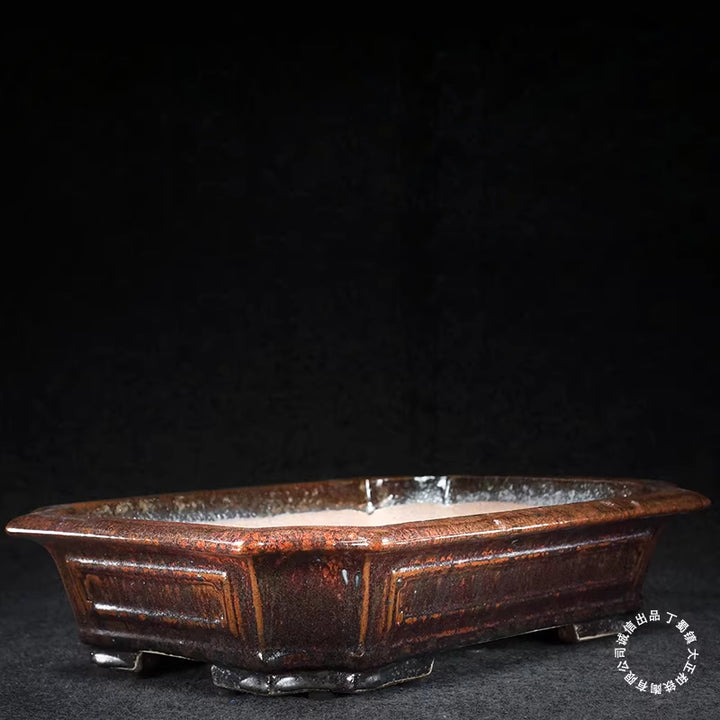 14.5 inch (37cm) Large Flared Rectangular Multi-Tone Dark Red Glaze Bonsai Pot