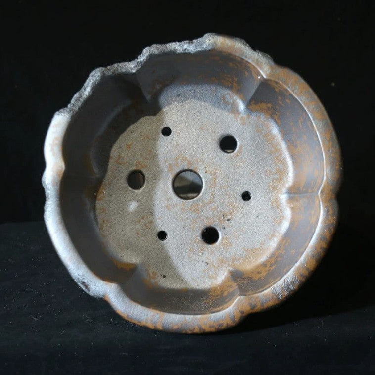 14.5 inch (37cm) Large Hexagonal Broken Edge-Style Wood-Fired Unique Bonsai Pot Inner View