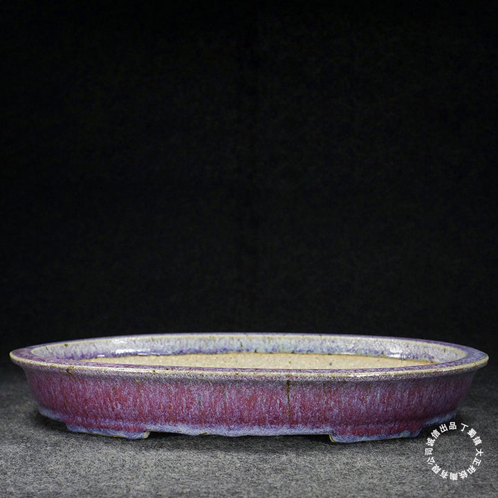 14.5 inch (37cm) Large Oval Taisho Kiln Jun Glaze Pink Multi-Tone Shallow Bonsai Pot