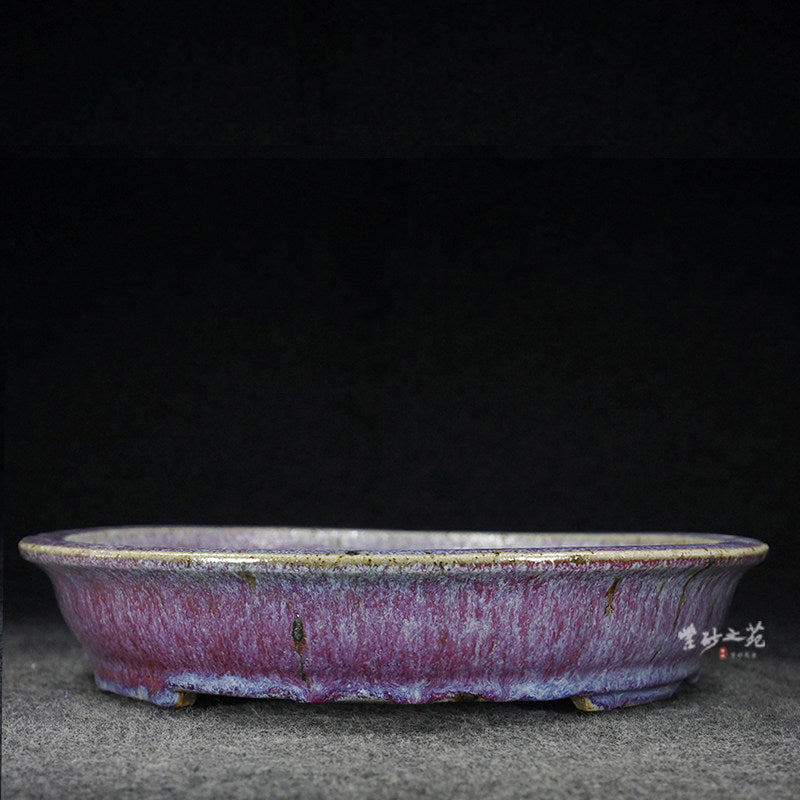 14.5 inch (37cm) Large Oval Taisho Kiln Jun Glaze Pink Multi-Tone Shallow Bonsai Pot