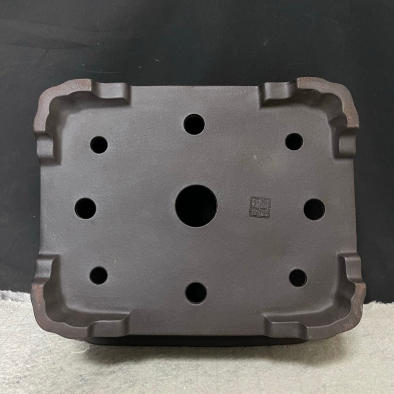 14.5 inch (37cm) Large Rectangular Bonsai Pot w Scalloped Corners & Panelled Walls Bottom View