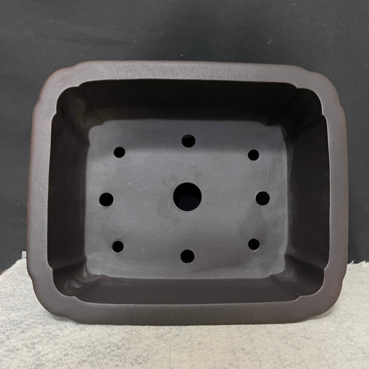 14.5 inch (37cm) Large Rectangular Bonsai Pot w Scalloped Corners & Panelled Walls Inner View