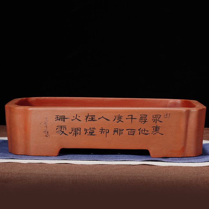 14.5 inch (37cm) Large Rectangular Scalloped Corner Unglazed Bonsai Pots Brown Color