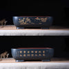 14.5 inch (37cm) Large Soft-Rectangle Artistic Bonsai Pots w Rounded Corners Blue Color