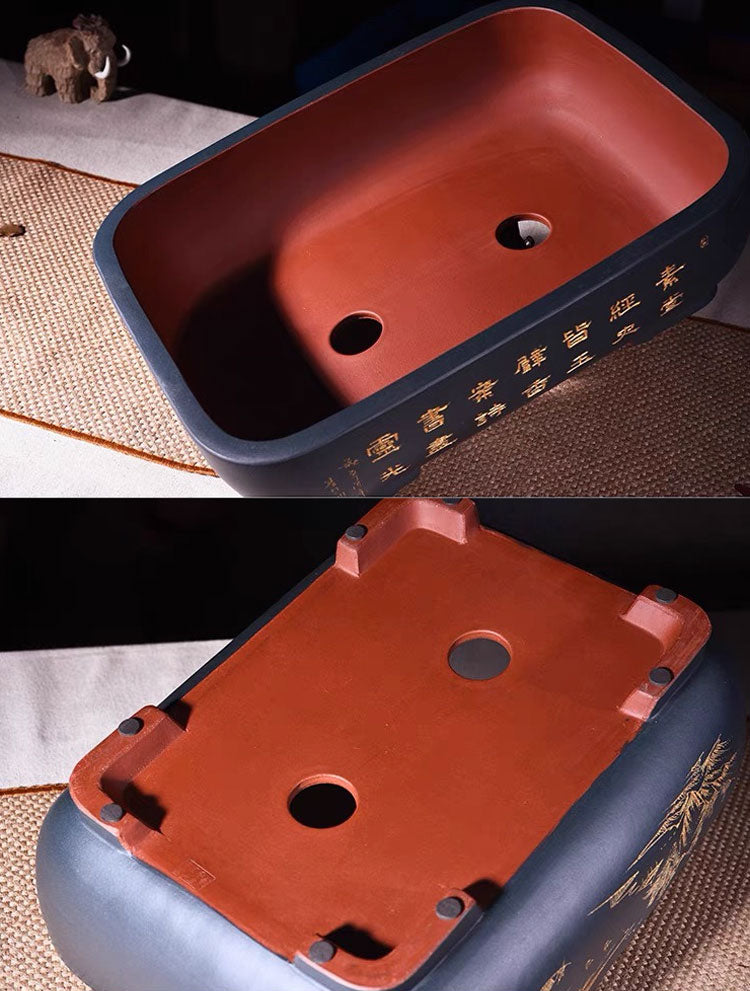 14.5 inch (37cm) Large Soft-Rectangle Artistic Bonsai Pots w Rounded Corners Inner and Bottom View