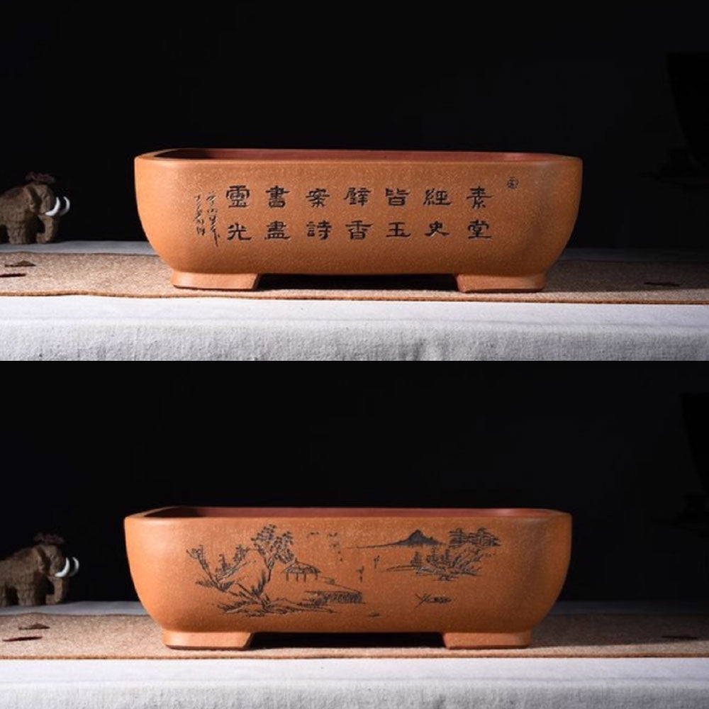 14.5 inch (37cm) Large Soft-Rectangle Artistic Bonsai Pots w Rounded Corners Yellow Color