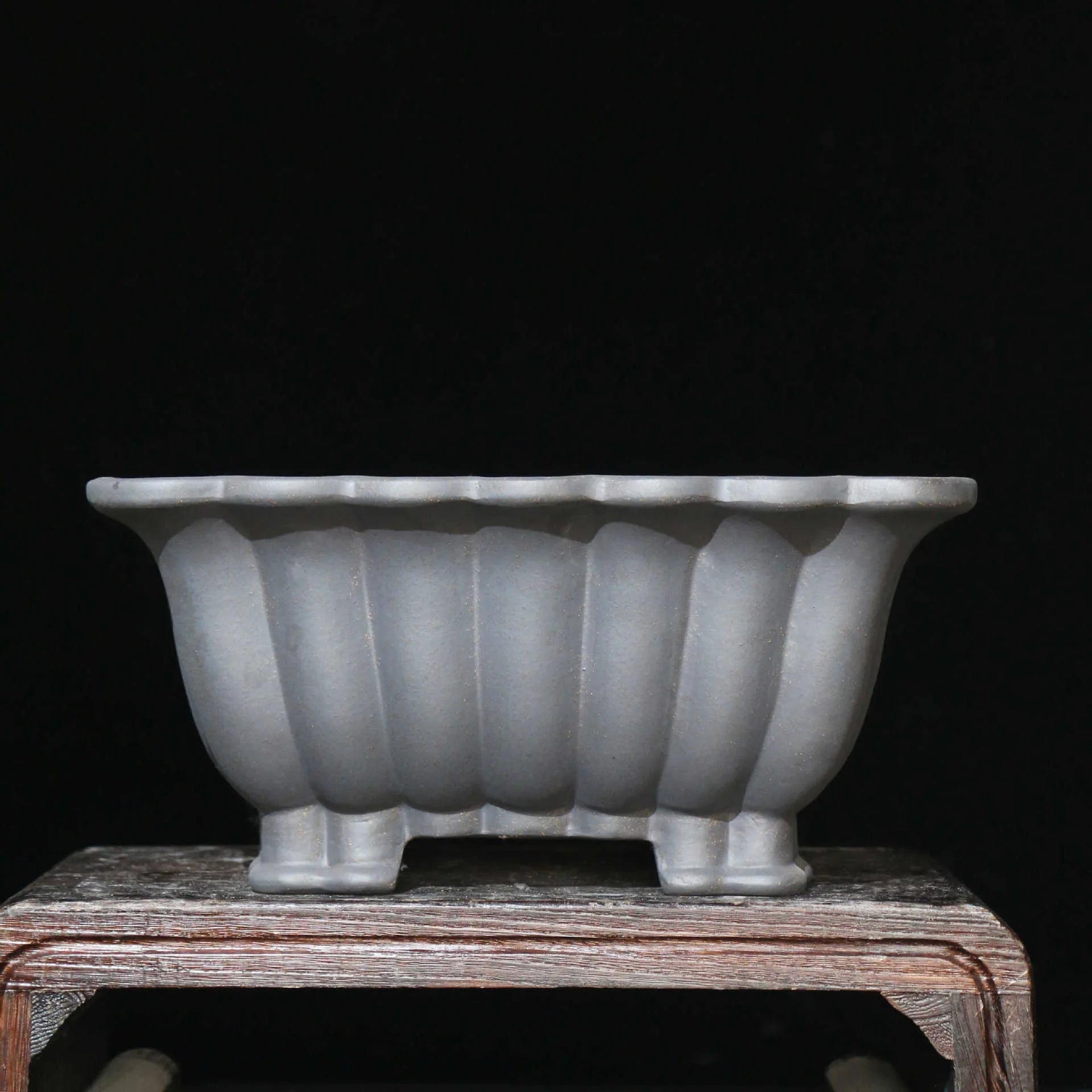 14.5 inch (37cm) Large Square Bonsai Pot w Fluted, Wavy Walls & Sculpted Feet