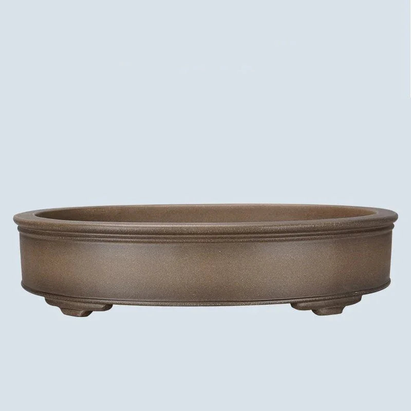 14.7" (37.5cm) Large Oval Premium Bonsai Pot w Raised Lines Side View