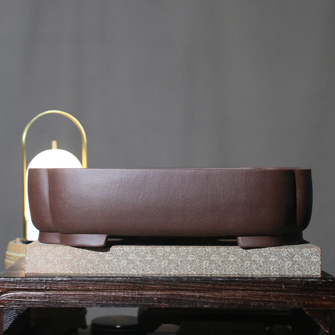 14.7" Handmade Soft-Edge Rectangular Yixing Clay Bonsai Pot