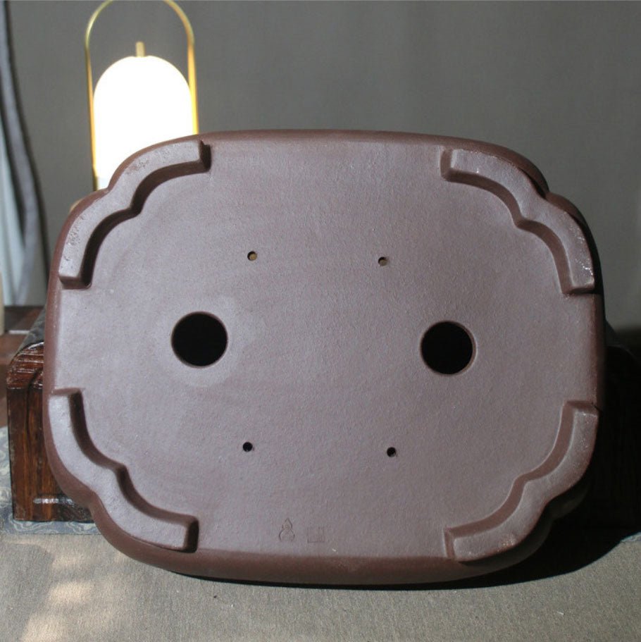 14.7" Handmade Soft-Edge Rectangular Yixing Clay Bonsai Pot Bottom View