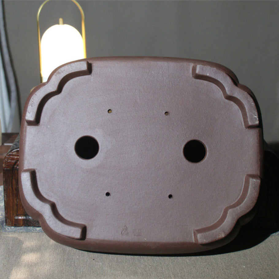 14.7" Handmade Soft-Edge Rectangular Yixing Clay Bonsai Pot Bottom View