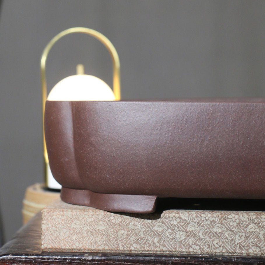 14.7" Handmade Soft-Edge Rectangular Yixing Clay Bonsai Pot Close Shot