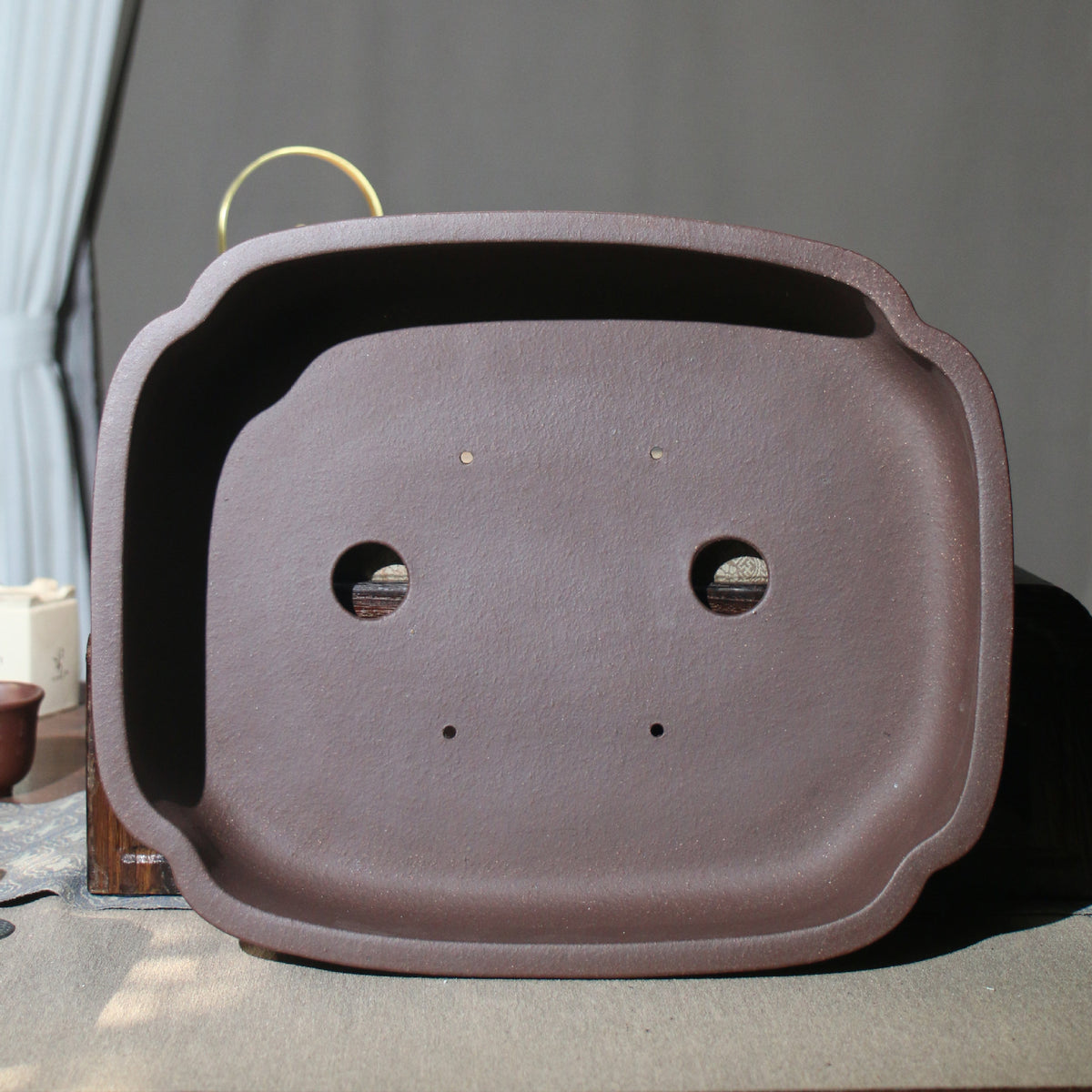 14.7" Handmade Soft-Edge Rectangular Yixing Clay Bonsai Pot Inner View