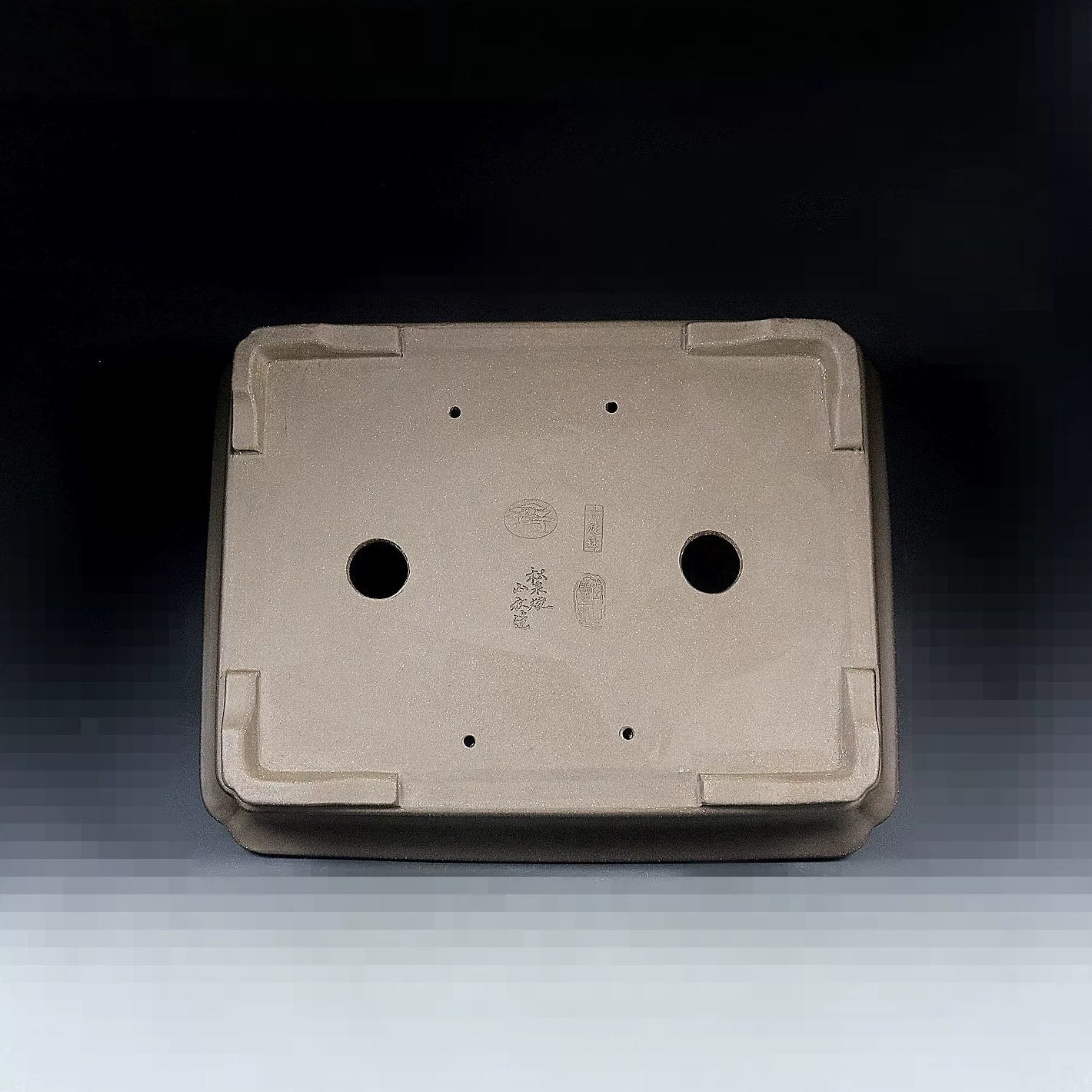 14.7 inch (37.5cm) Large Rectangular Shallow Soft Indented Corner Beige Bonsai Pot Bottom View