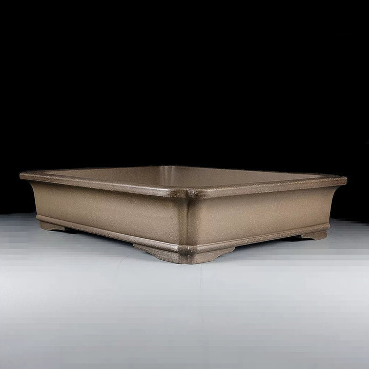 14.7 inch (37.5cm) Large Rectangular Shallow Soft Indented Corner Beige Bonsai Pot Corner View