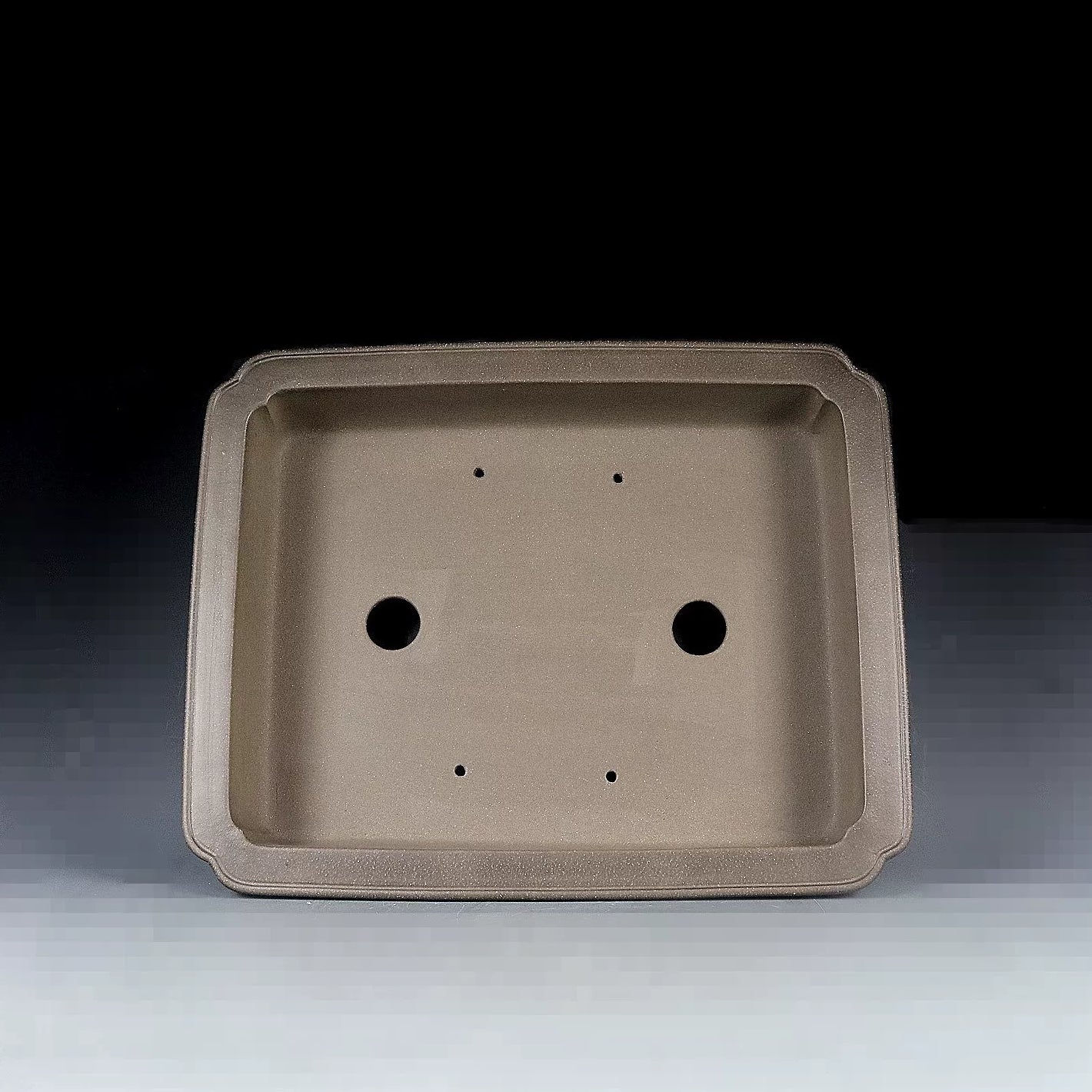 14.7 inch (37.5cm) Large Rectangular Shallow Soft Indented Corner Beige Bonsai Pot Inner View