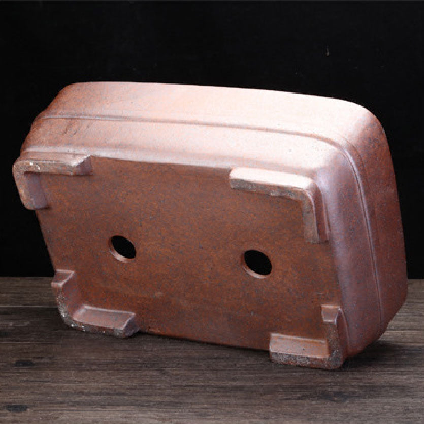 14.8" (37.7cm) Large Rectangular Firewood-Burning Yixing Clay Bonsai Pot Bottom View