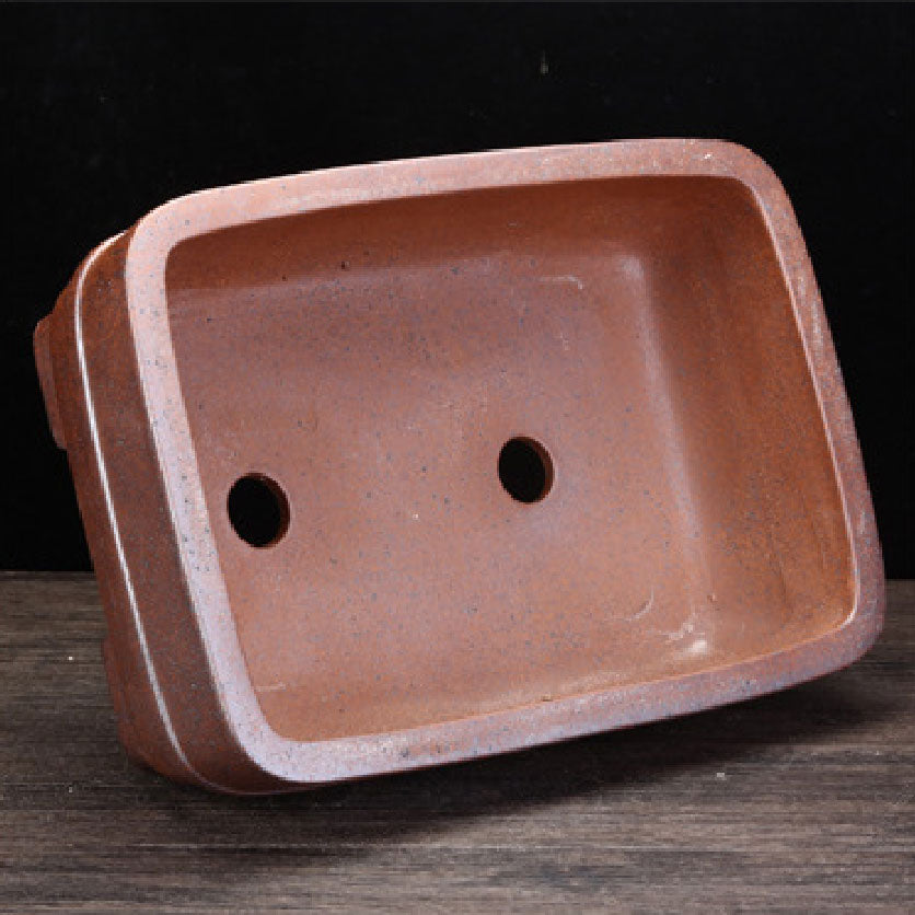 14.8" (37.7cm) Large Rectangular Firewood-Burning Yixing Clay Bonsai Pot Inner View